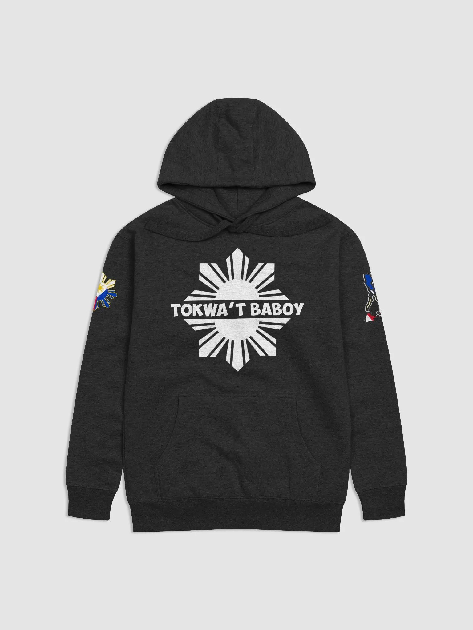 TOKWA'T BABOY PORK TOFU PHILIPPINES CUISINE, FILIPINO FOODIE, HOODIE SWEATSHIRT LONG SLEEVE BLACK (DARK TONES), SHOULDER PATCHES product image (1)