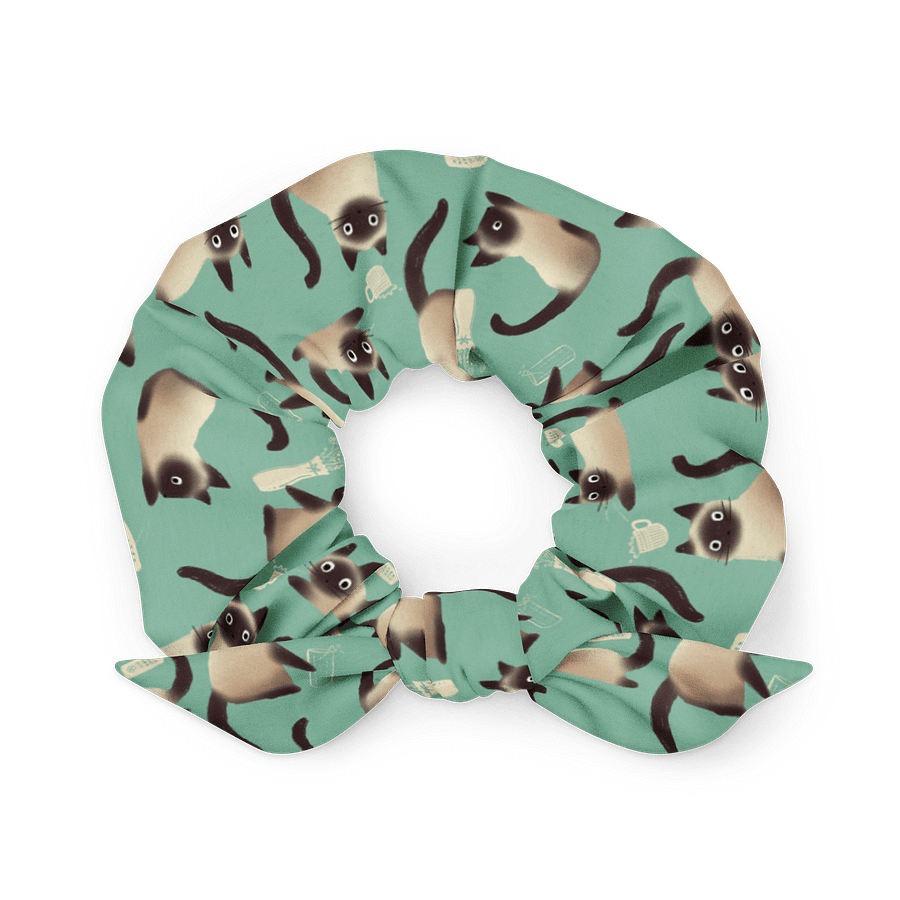 Siamese Cats Knocking Stuff Over Patterned Scrunchie, Mint product image (1)