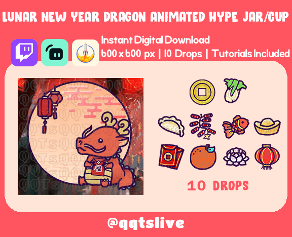 ANIMATED Twitch Lunar New Year DRAGON Hype Jar - Stream Tip Cup / Jar - 2 Layers - 10 Bit Options product image (1)