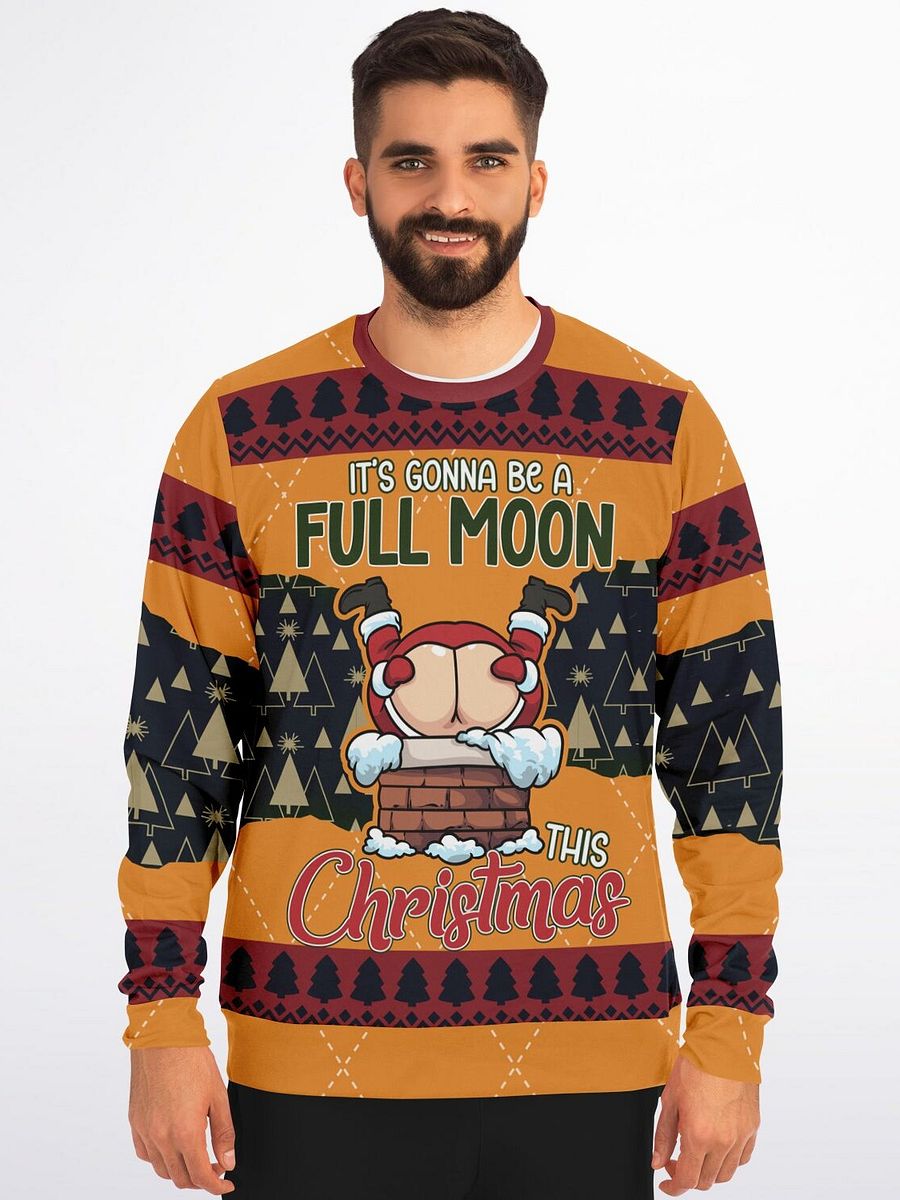 “Full Moon This Christmas” Funny Santa Christmas Sweatshirt | Naughty Holiday Party Jumper | Humorous Adult Santa Ugly Sweater | Unisex Xmas Party Gift product image (1)