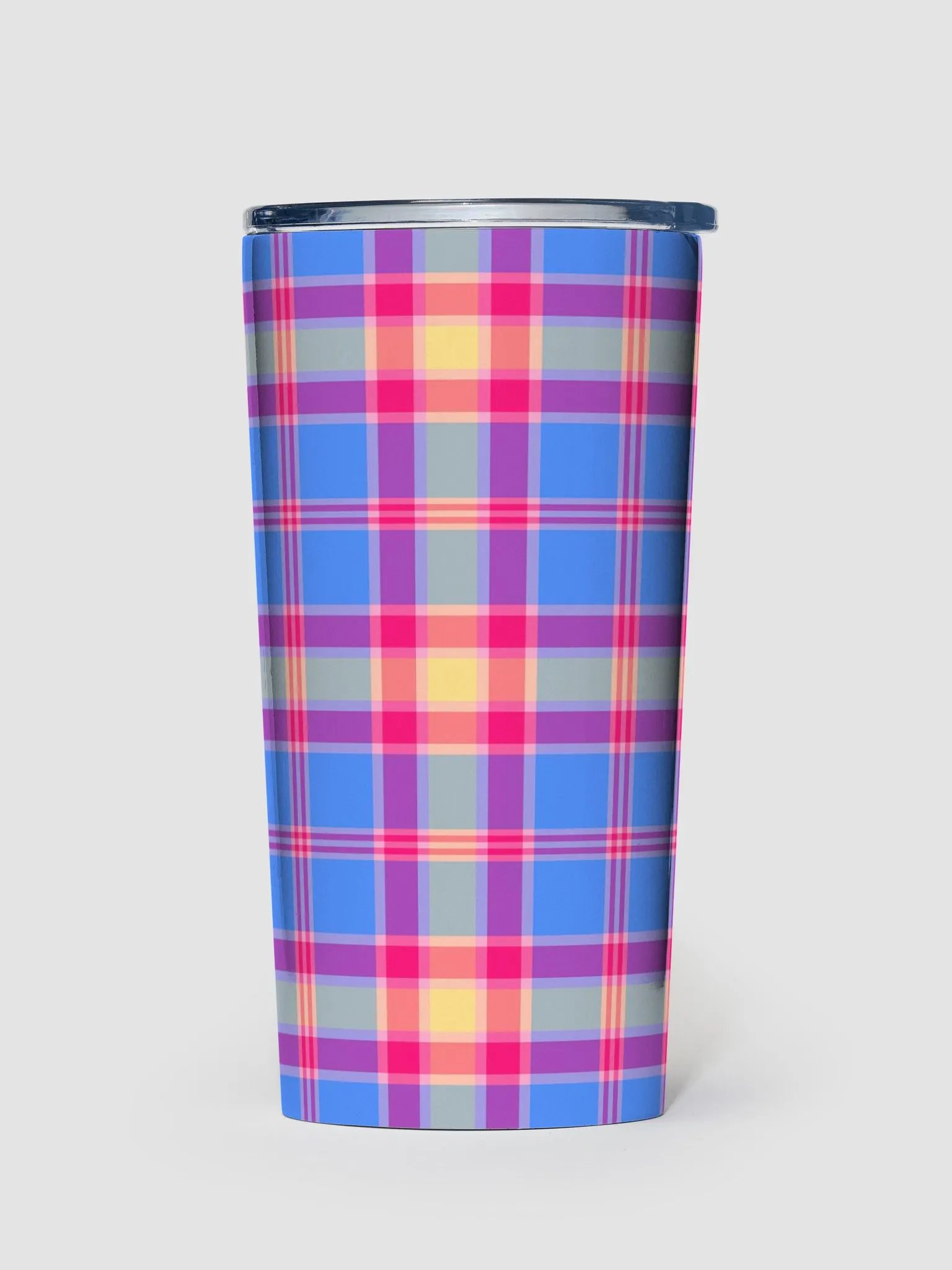Blue, Hot Pink, and Yellow Plaid Travel Tumbler product image (2)