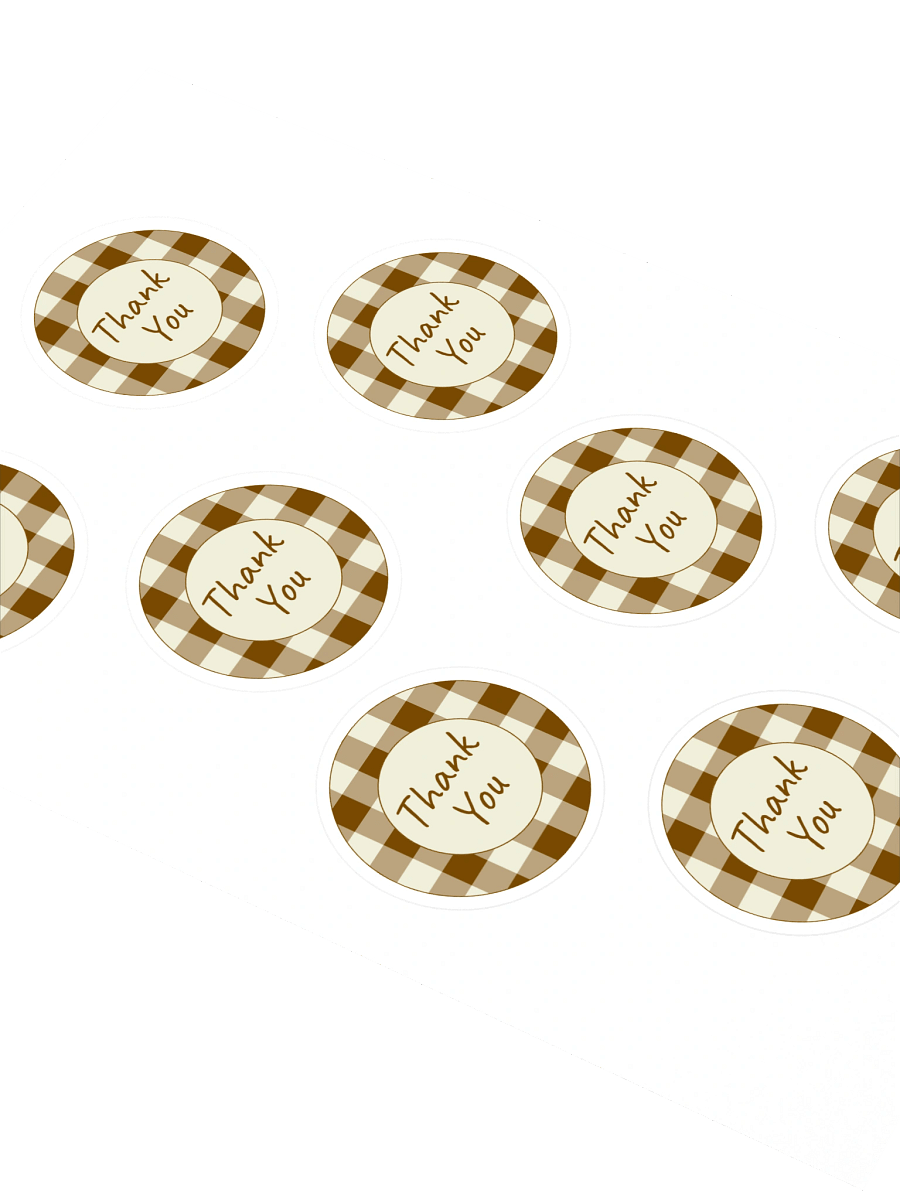 Set of 8 Brown & Cream Gingham Thank You Stickers product image (2)