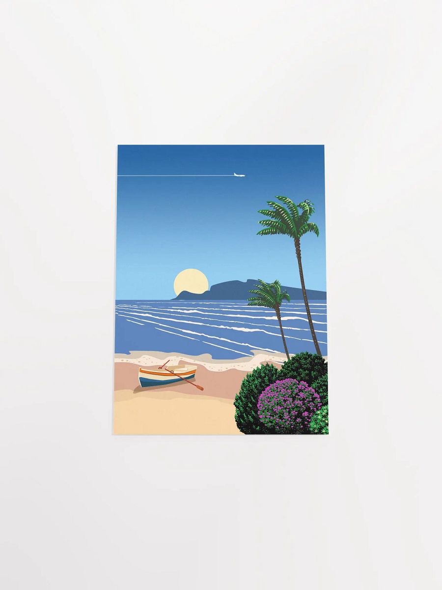 Cyprus. Beach with boat, sunrise — City Pop art, retrowave/vaporwave poster, 80s, aesthetic poster, Hiroshi Nagai inspired art product image (9)