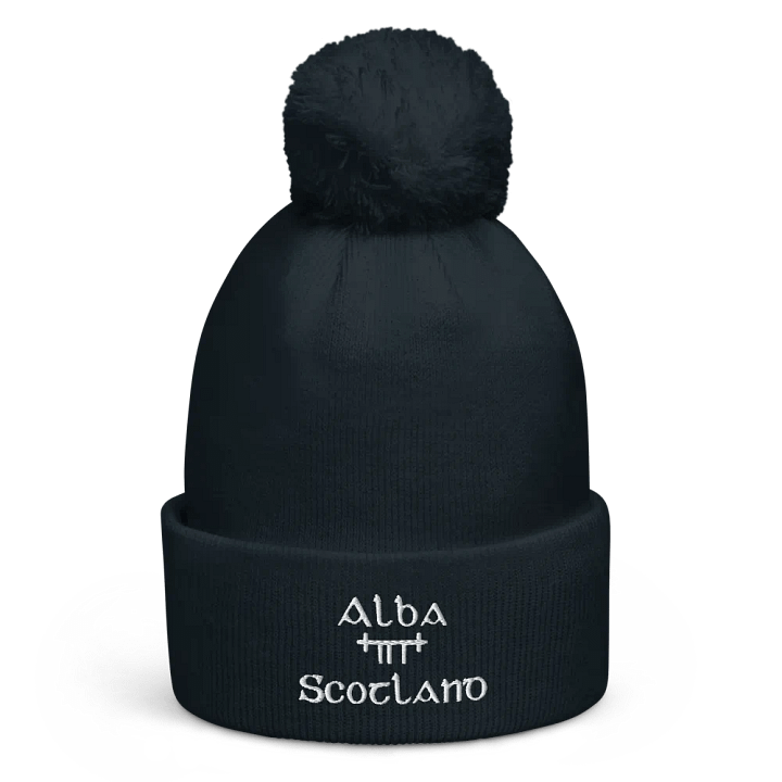 Scotland/Alba Orthodox style Ogham, Navy with white, embroidered Pom-Pom Beanie product image (1)