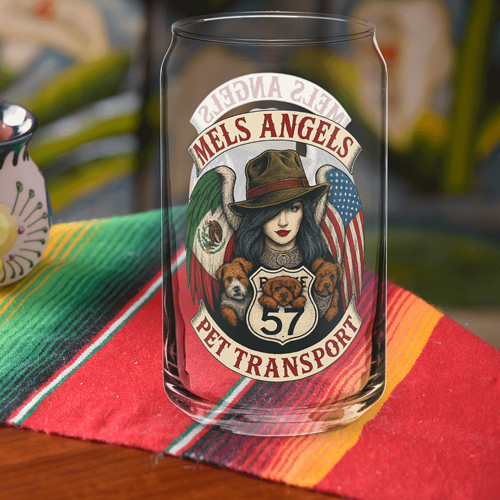 Mels Angels Pet Transport Can-Shaped Glass – Mexican American Route 57 Design product image (2)