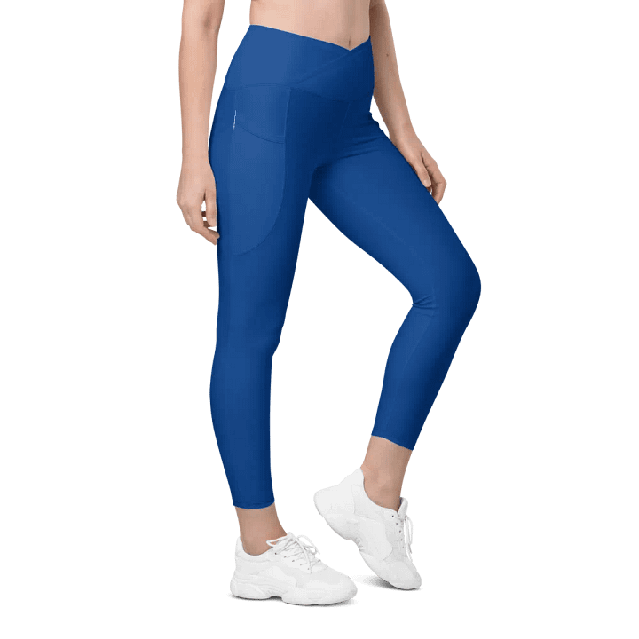 Plain Navy-Blue Light Summer Women's High Waisted Premium Crossover Leggings with Pockets by Treasure Pie product image (1)