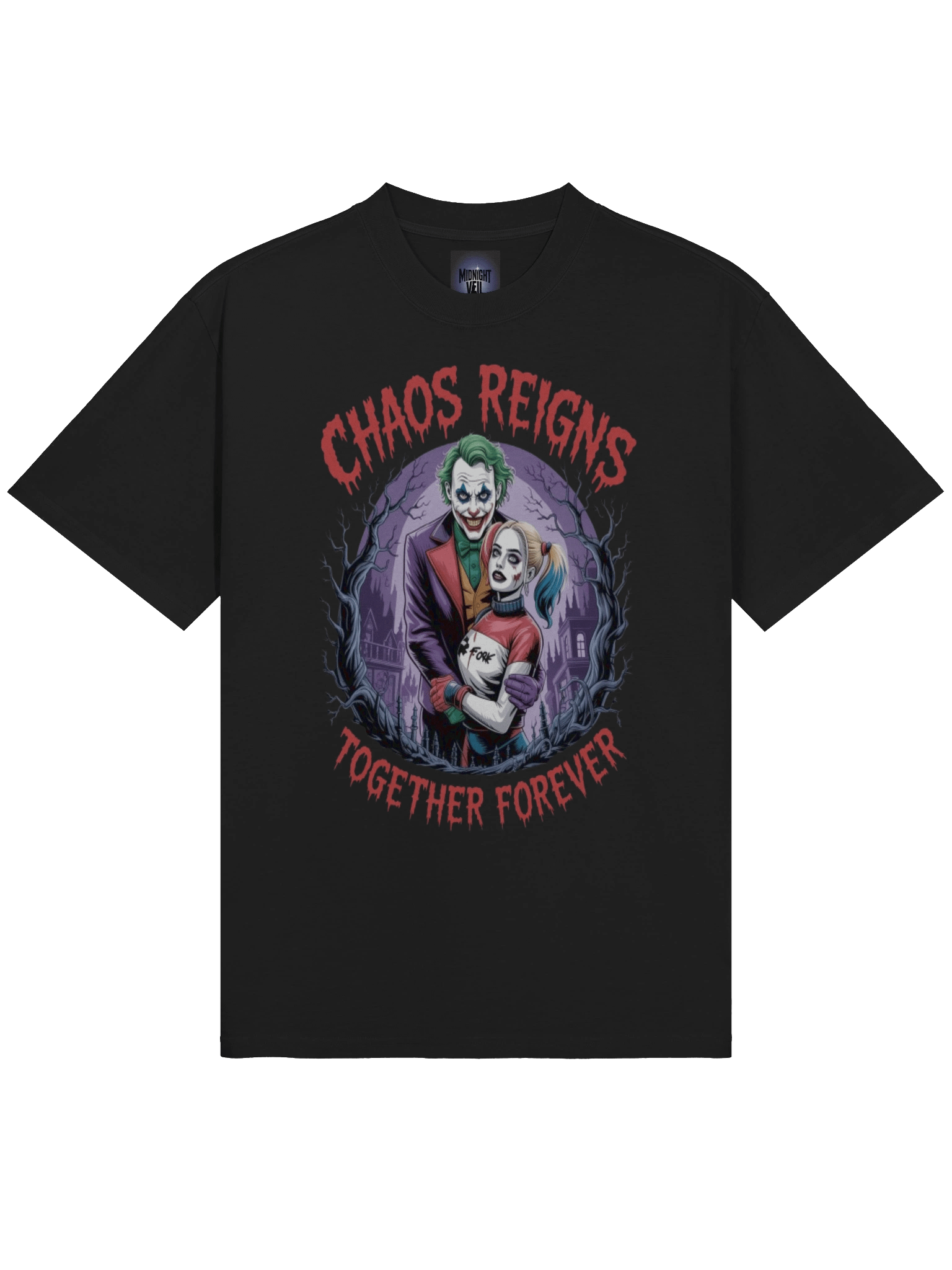 Joker & Harley Quinn 'Chaos Reigns Together Forever' Oversized Faded T-Shirt product image (5)