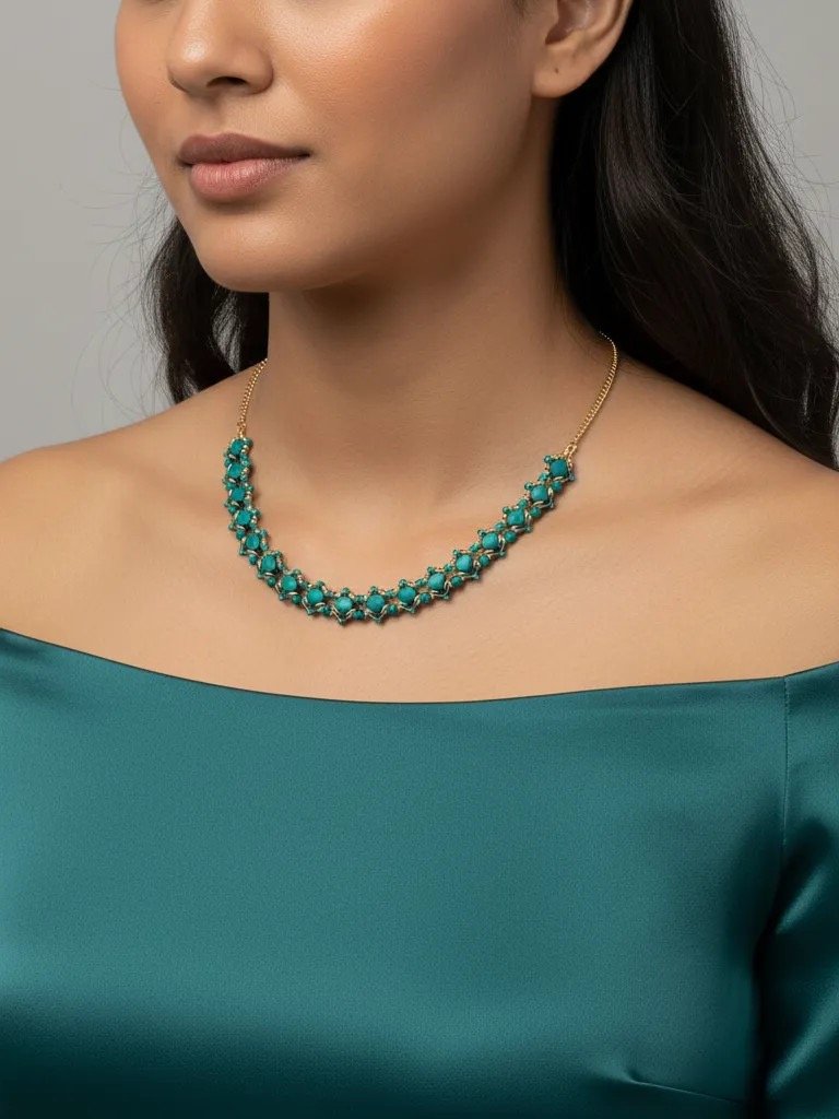 Queen’s Trellis Necklace Earrings Set - Green product image (1)