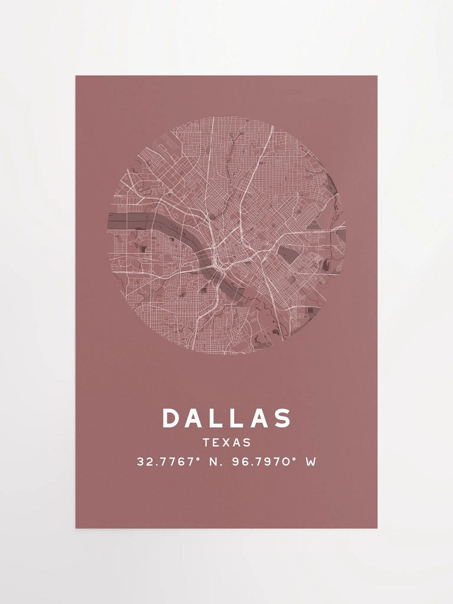 Dallas Street Map Poster – Red Minimalist Circular City Art product image (4)