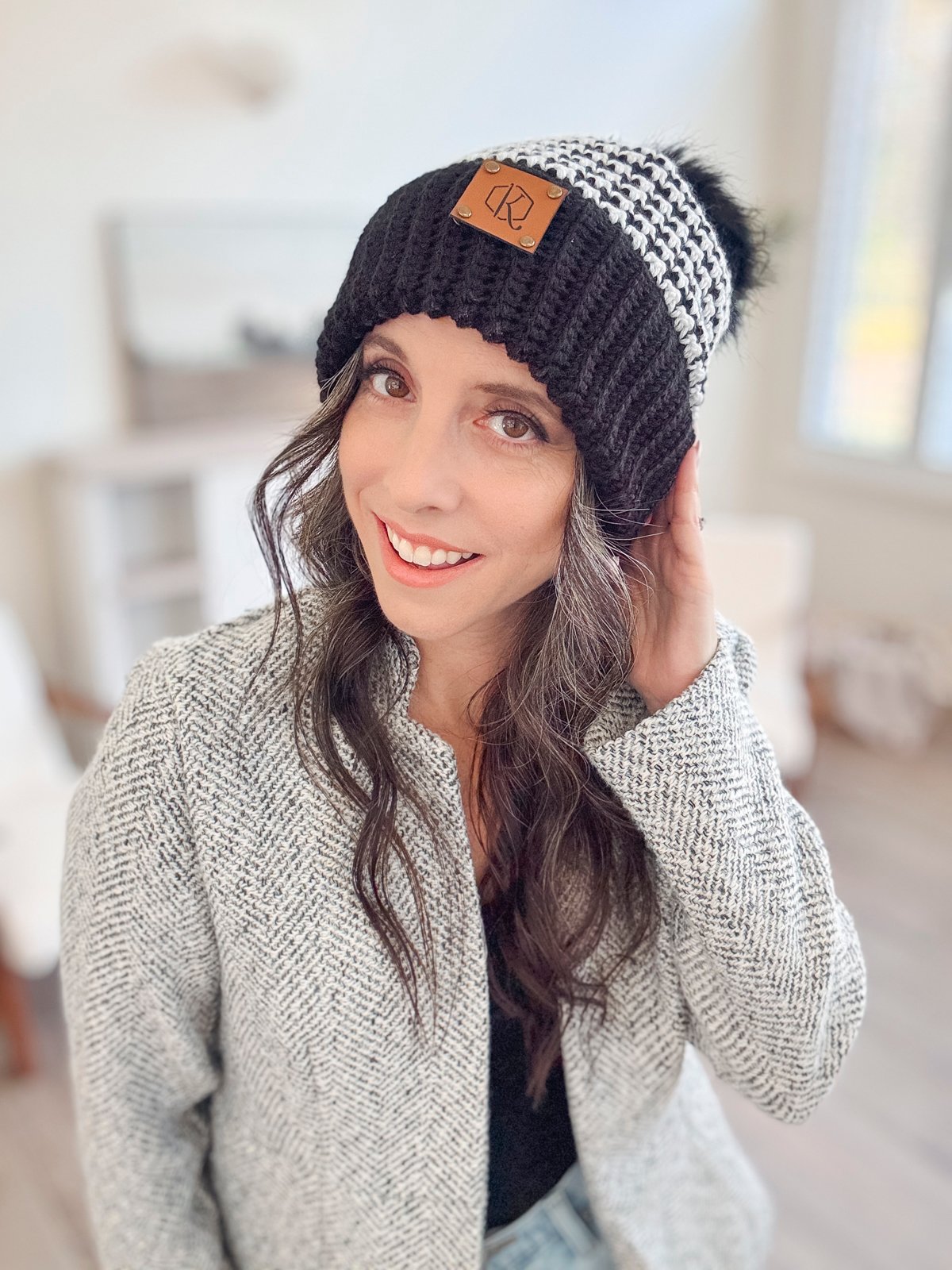 Houndstooth Crochet Beanie Pattern (6 Sizes) product image (7)