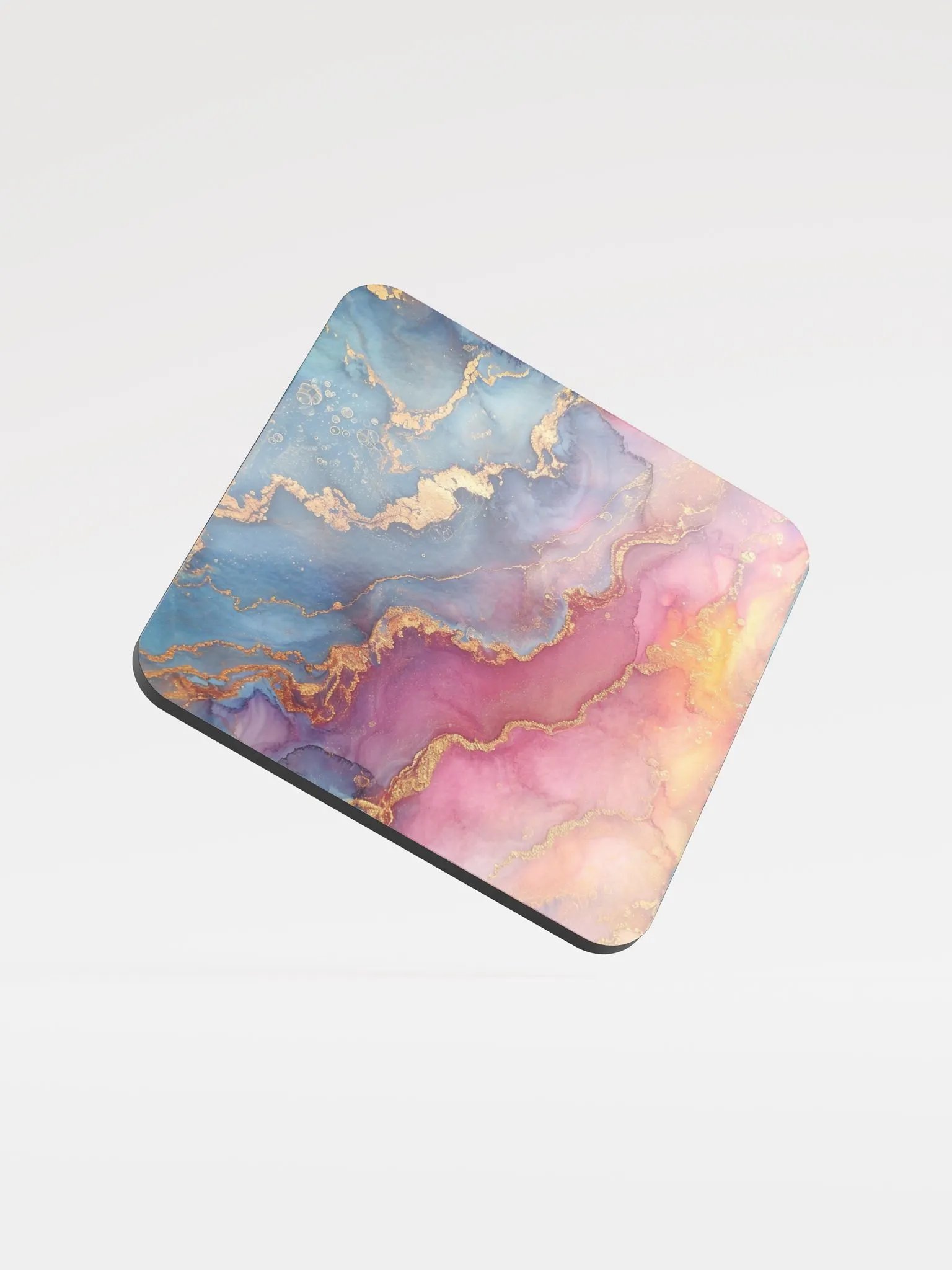 Blue Pink and Gold Alcohol Ink Glossy Cork Coaster by Treasure Pie product image (3)