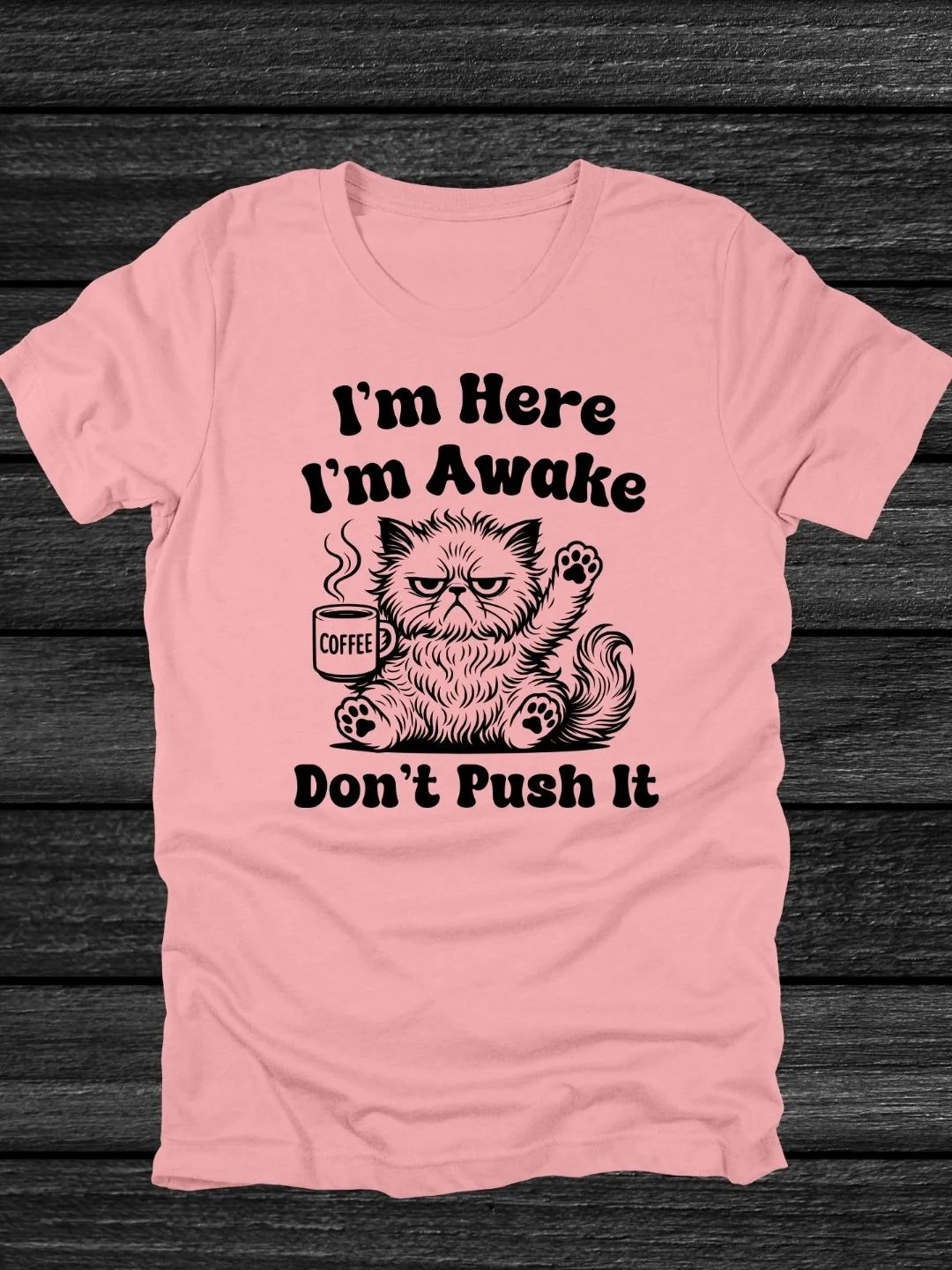 I'm Here, I'm Awake, Don't Push It Cat T-Shirt product image (14)