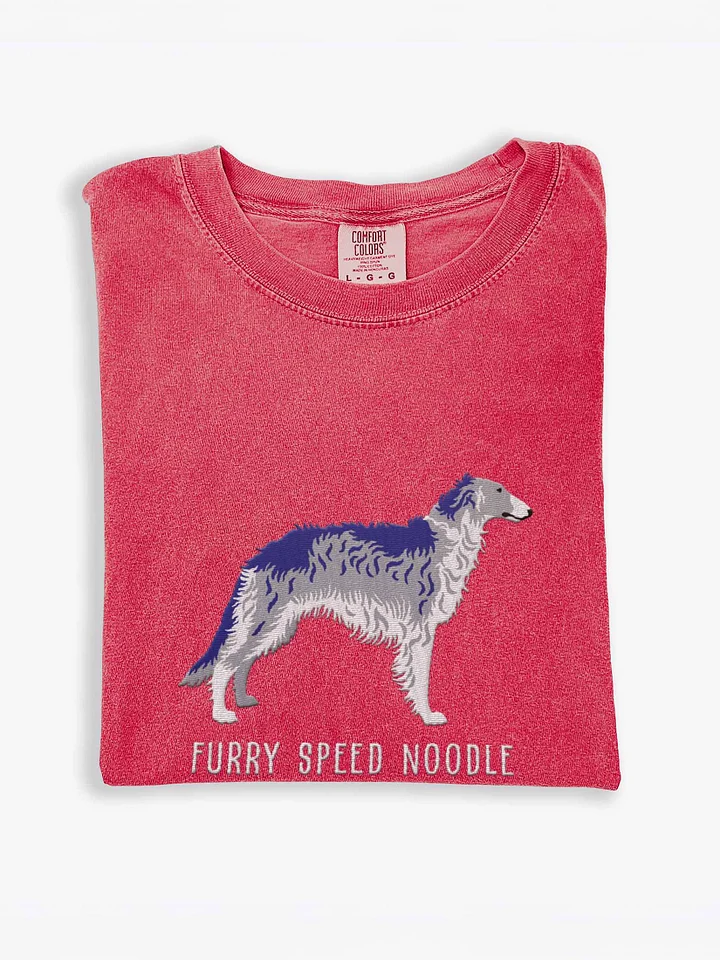 Furry Speed Noodle T-Shirt(Embroidered) of a Borzoi(Blue & White) product image (1)