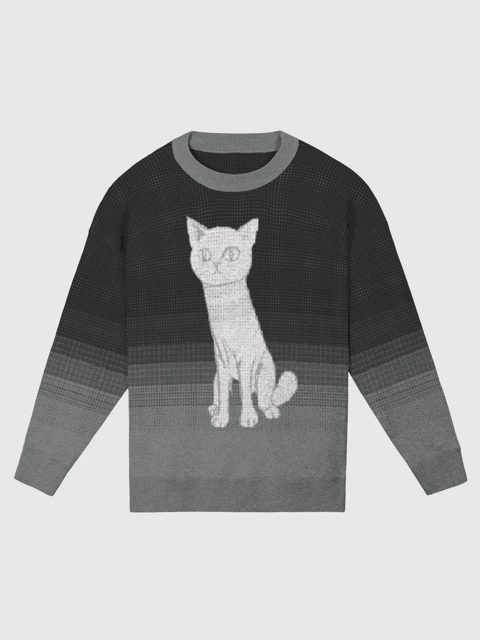 Striped Scarf Cat Knitted Crewneck Sweater Relaxed Fit product image (1)