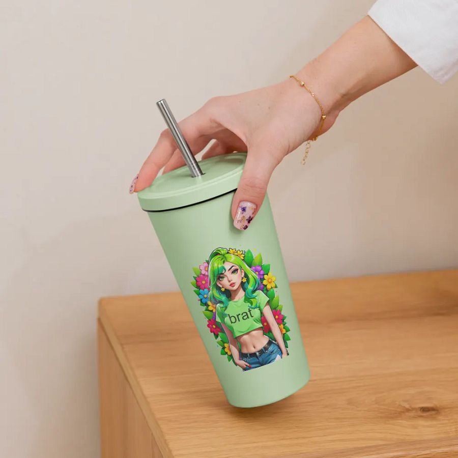 Brat 20 oz Tumbler Cup - Mint - Insulated Tumbler with a Straw v2 product image (6)