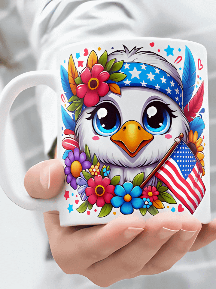 Baby Eagle & Floral Mug Wrap PNG – Native-Inspired 4th of July Sublimation Design with American Flag – Fits 11oz & 15oz Mugs – Patriotic 300 DPI Instant Download product image (1)