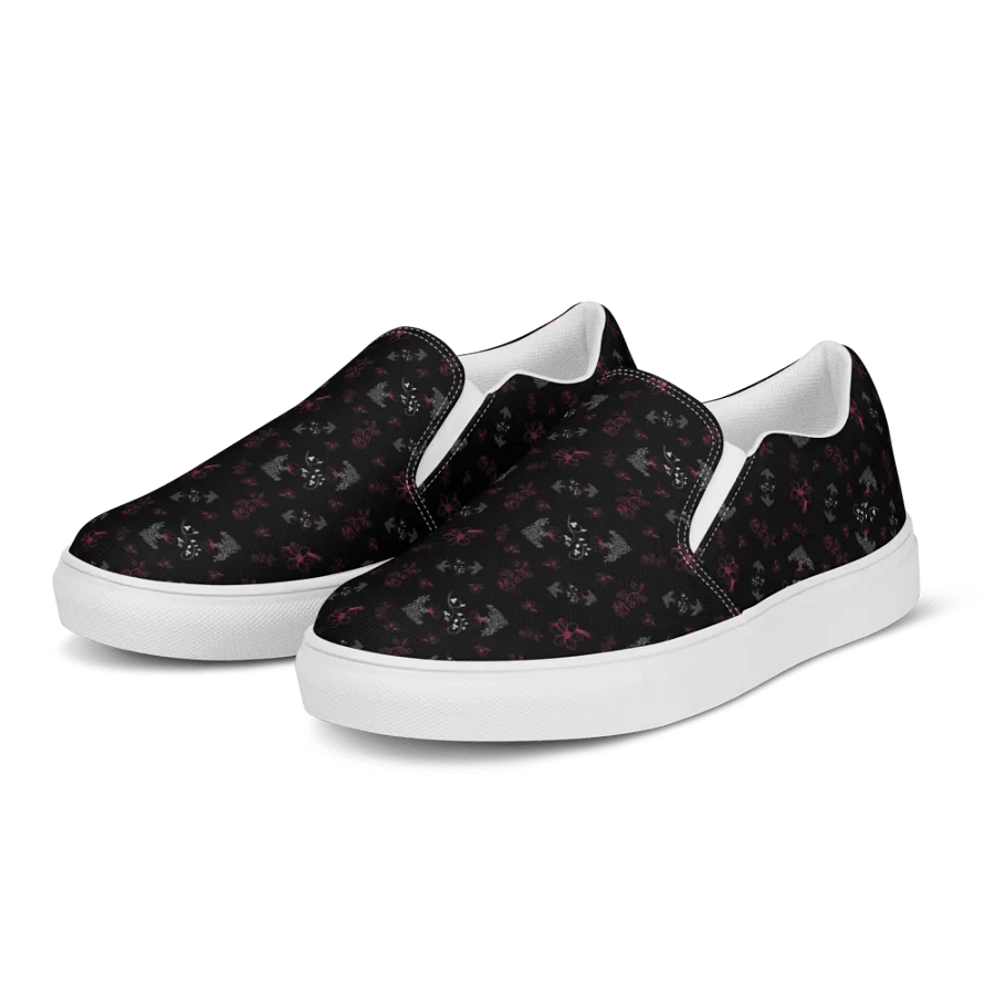 Magenta and White Flowers on Black Women's Slip-On Canvas Shoes product image (6)
