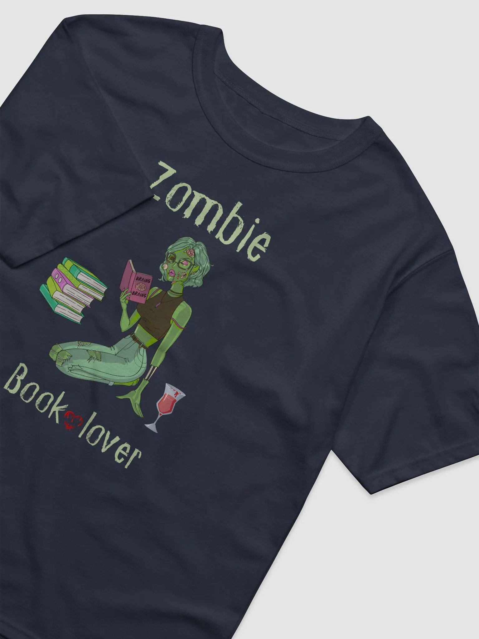 Zombie Book Lover Navy Relaxed T-shirt product image (4)