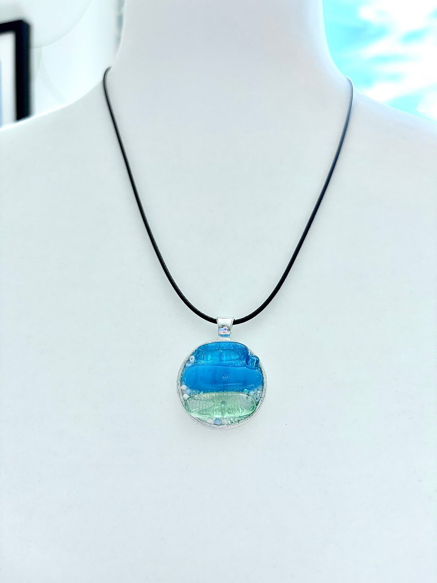 Coastal Calm Horizon Pendant Necklace | Handmade Glass Art Jewelry | Monique Faella Designs™ | MFD-00206 product image (6)