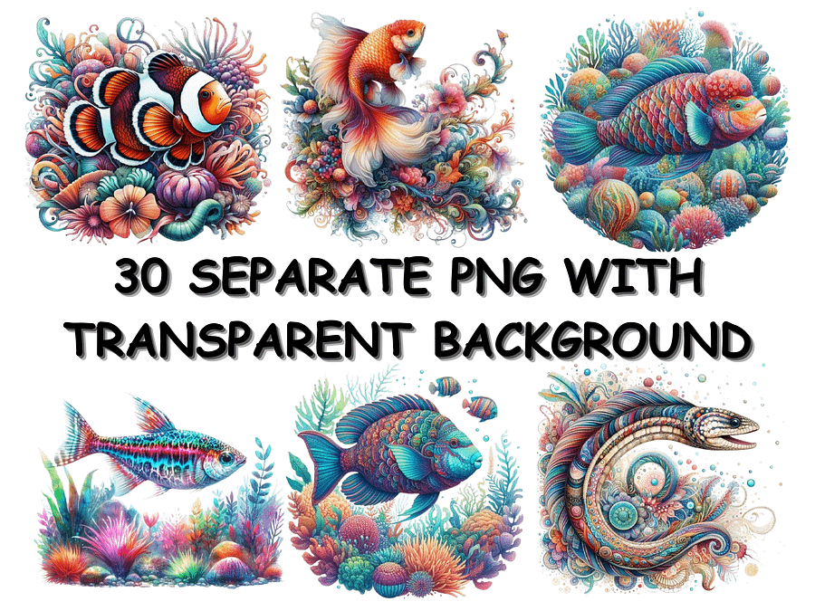 Watercolor Graceful Fish Exploring a Colorful Underwater Garden PNG, Cute Sea Creatures Clipart, PNG Download, Sea Life Bundle product image (2)