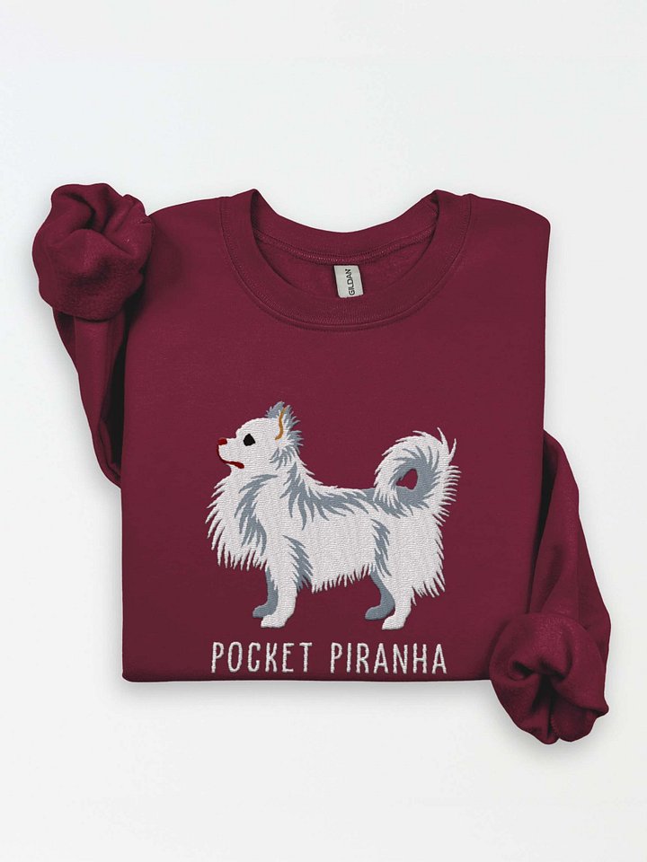 Pocket Piranha Sweatshirt (Embroidered) of a Longhaired Chihuahua(White) product image (1)