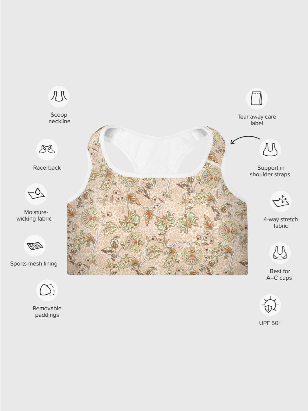 Sport Bra "Elegant Neutral Beige Chintz" product image (6)