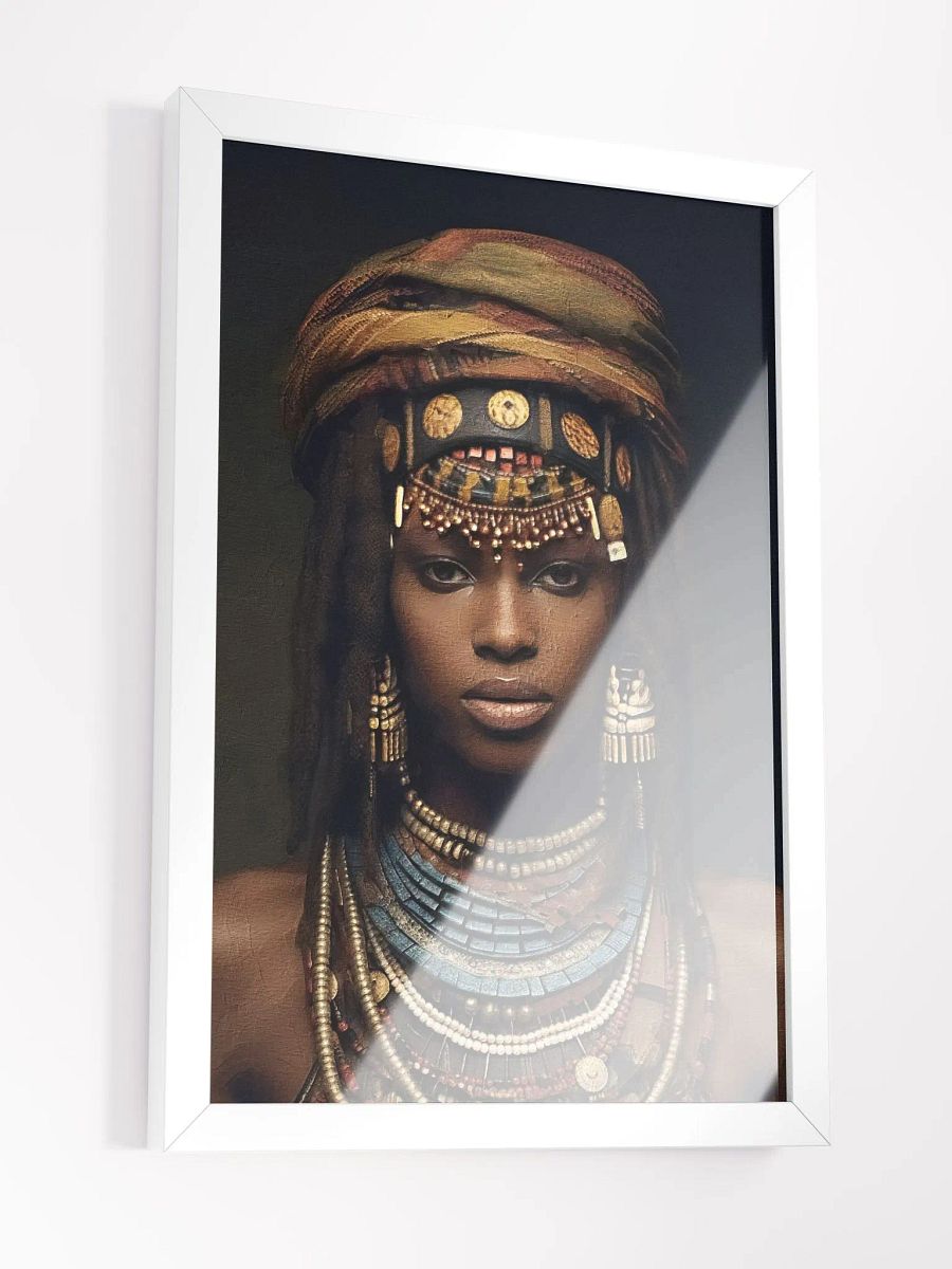 African Woman in Traditional Head Dress, Bronze & Blue Stone Jewelry Poster Print, Framed product image (4)
