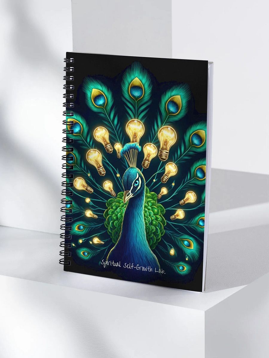 "Bloom of Ideas" – Illuminated Peacock Feather Journal for Spiritual Growth and Inspired Reflection Black ♡ product image (4)