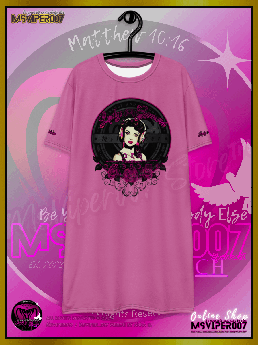 T-Shirt Dress - MsViper007's "Lady Gamers Are Awesome™ | [V3] (vintage pink/solid)" T-Shirt Dress product image (11)