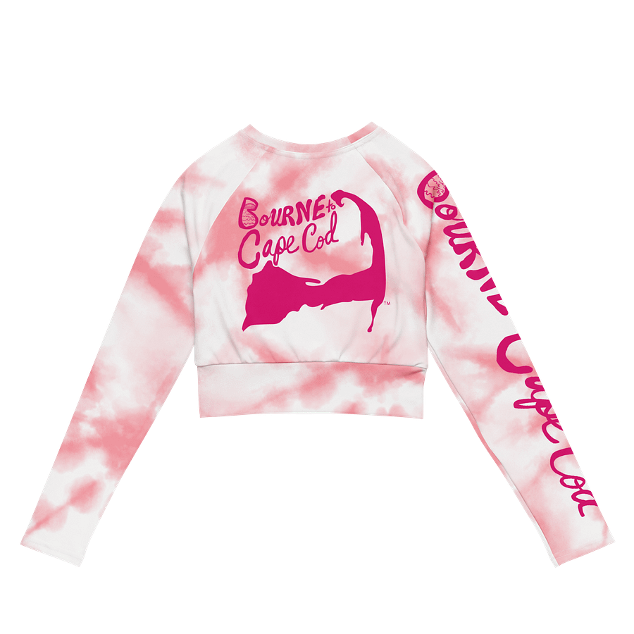 BOURNE to Cape Cod™ Crop Top | BRN.2C.C.™ Coastal Bold | Recycled Long Sleeve Statement Wear 🌊💃☀️ | Vibrant Pink Logos on Pink Tie-Dye product image (7)