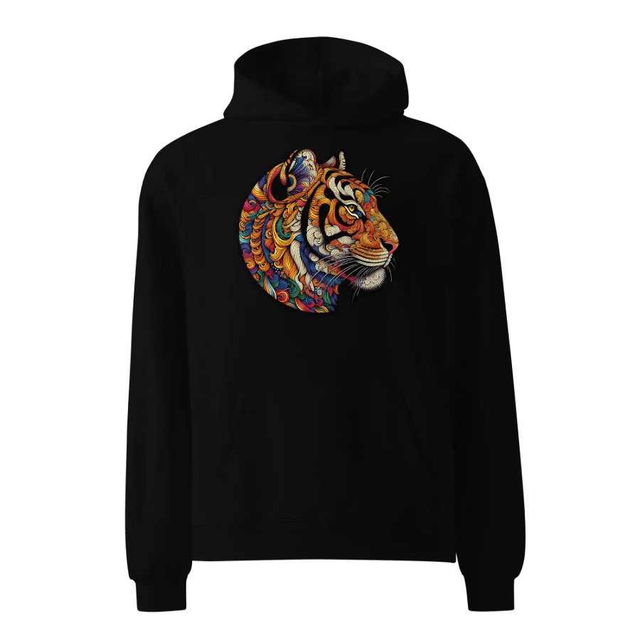Black Hoodie with Vibrant Colored Tiger Print - Bold, Stylish, and Comfortable product image (1)