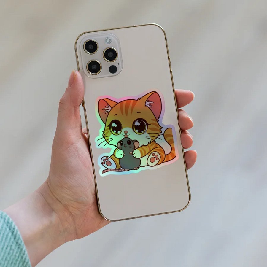 Whimsical Kitten and Mouse Holographic Sticker Sheet product image (8)