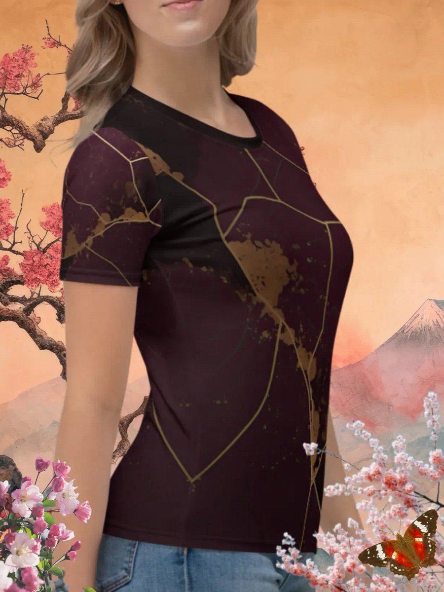 Plum & Gold Kintsugi Print T-Shirt product image (3)