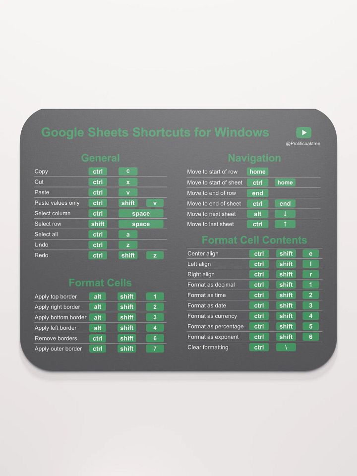 Keyboard Shortcuts Mouse Pad for Windows - Google Sheets product image (2)