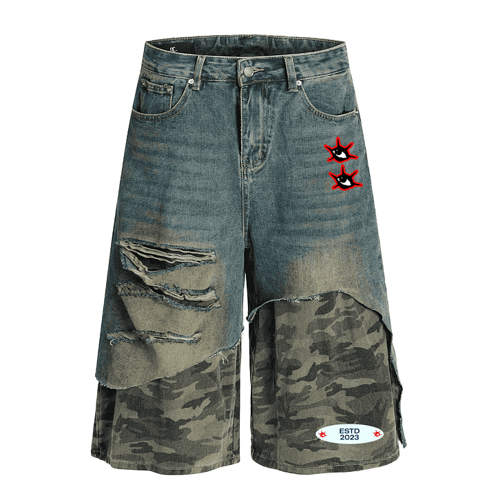 WANTED MEMORY®/NARVI FLOTIN® DISTRESSED CAMO/JEAN SHORTS 007 product image (1)
