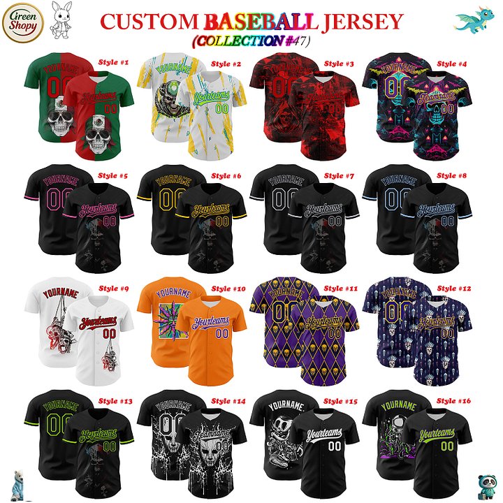 Authentic Baseball Jersey, Custom Baseball Jersey, Personalized Sport Jersey, Colorful, Number, 3D Skull product image (181)