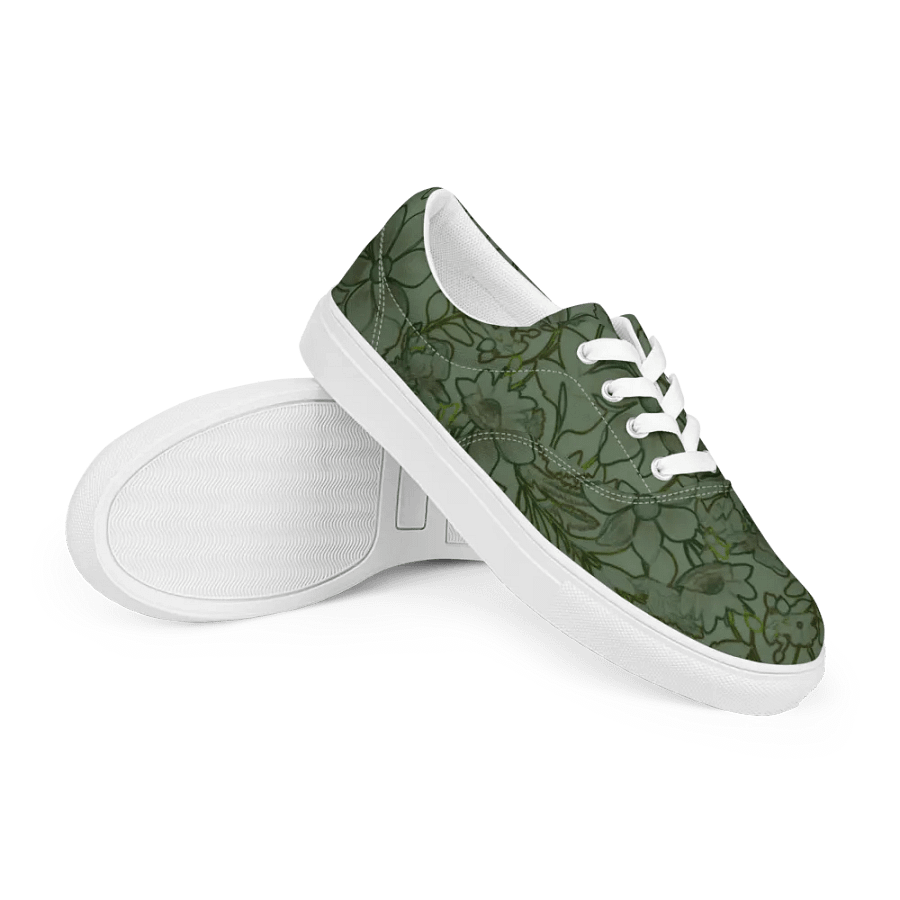 Line art Green and Dark green Floral/Women's Lace-Up Canvas Shoes by Allcolor product image (10)
