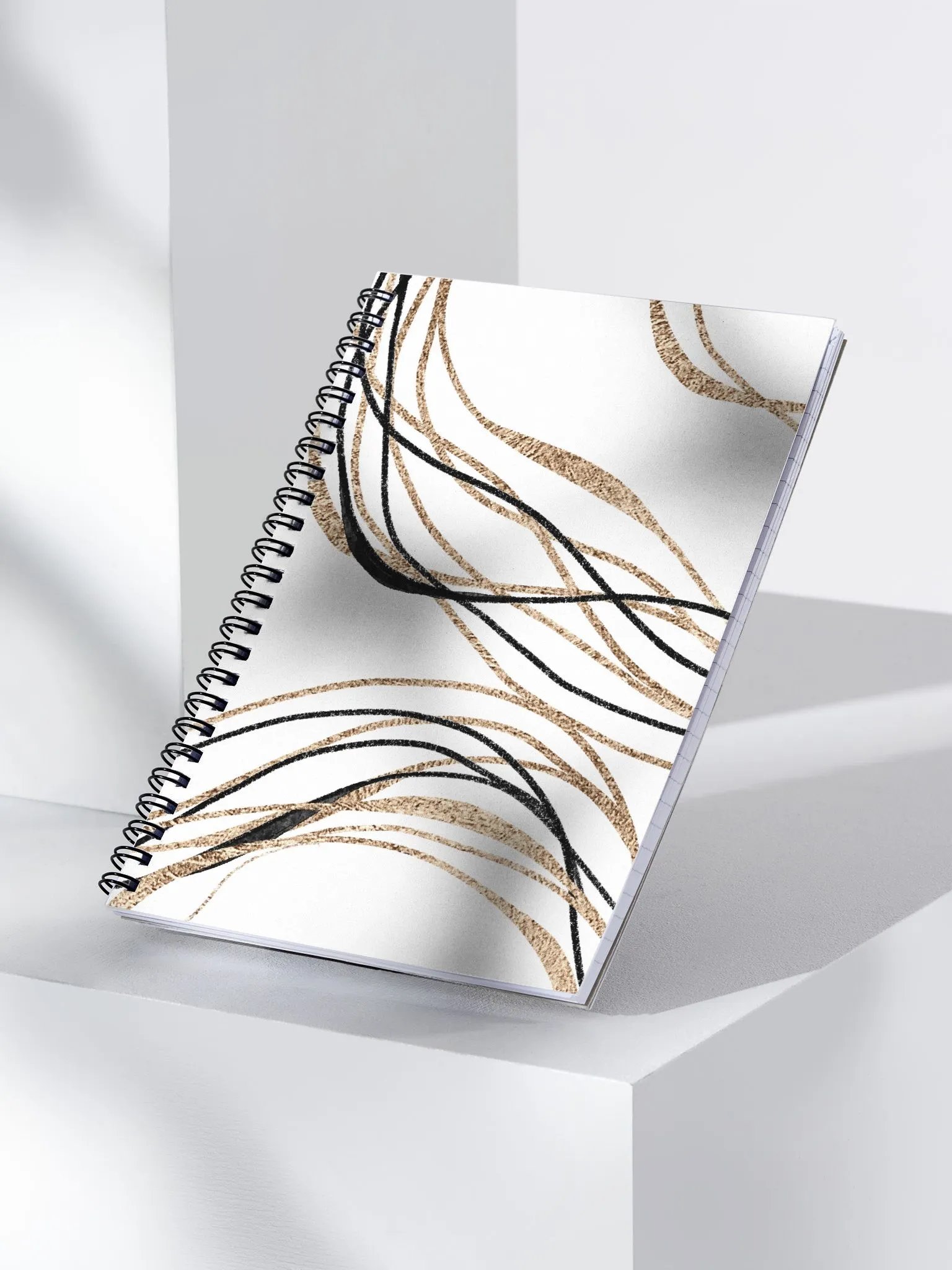 Black & Gold Swirls Line Art Spiral Notebook product image (3)