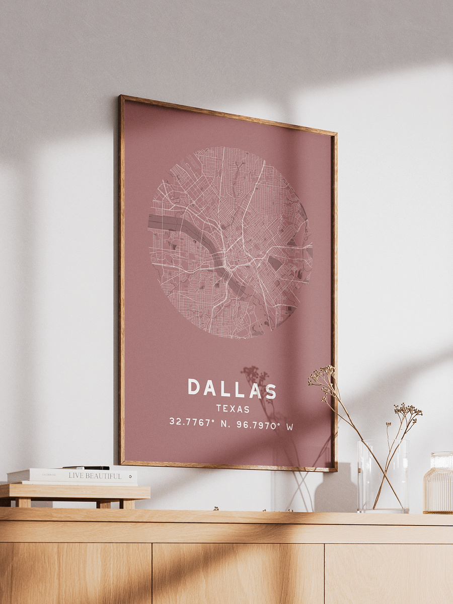 Dallas Street Map Poster – Red Minimalist Circular City Art product image (2)