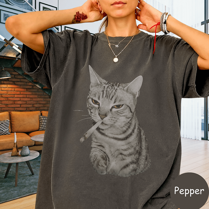 Current Mood Smoking Cat | Edgy Vintage Comfort Colors® Tee product image (1)