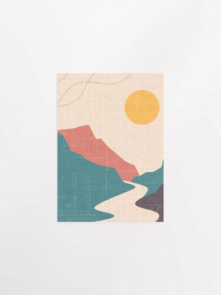 Calming Minimalist Boho Wall Art – Sunset, Hills & Flowing River Print | Modern Neutral Aesthetic Home Decor product image (11)