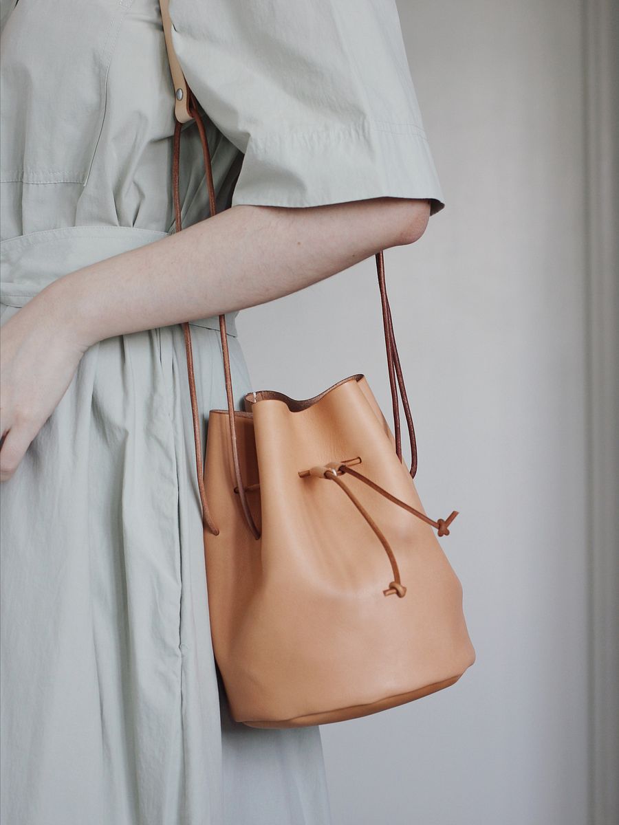 Vegetable Tanned Leather Drawstring Bucket Bag - Small product image (3)