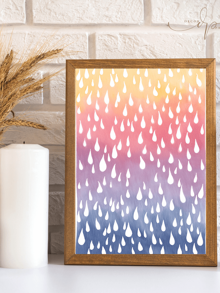 Watercolour Painting Printable Wall Art of RAINBOW RAINDROPS product image (2)