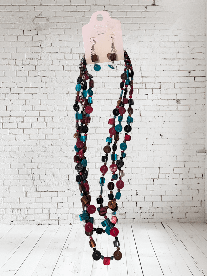 Blue, Red & Brown Necklace and Earring Set product image (1)