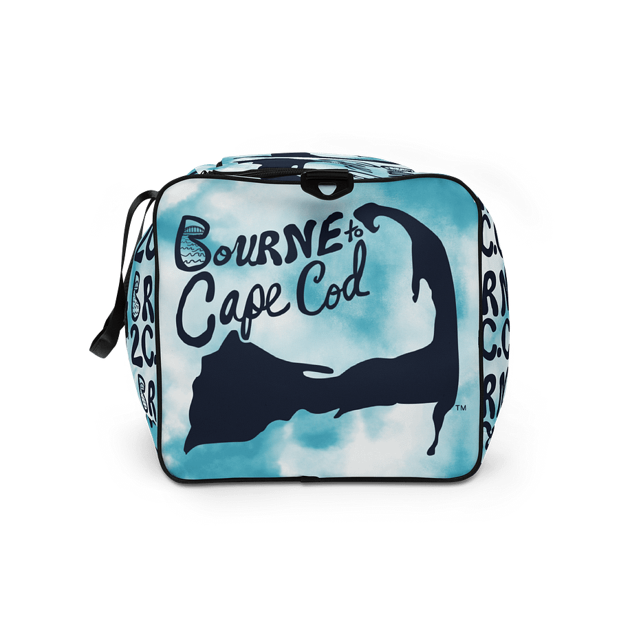 BOURNE to Cape Cod™ | Duffle Bag | BRN.2C.C.™ | Coastal Gym & Travel Gear | 22" All-Over Print Weekender | Navy Blue Logos on Blue Tie-Dye product image (9)