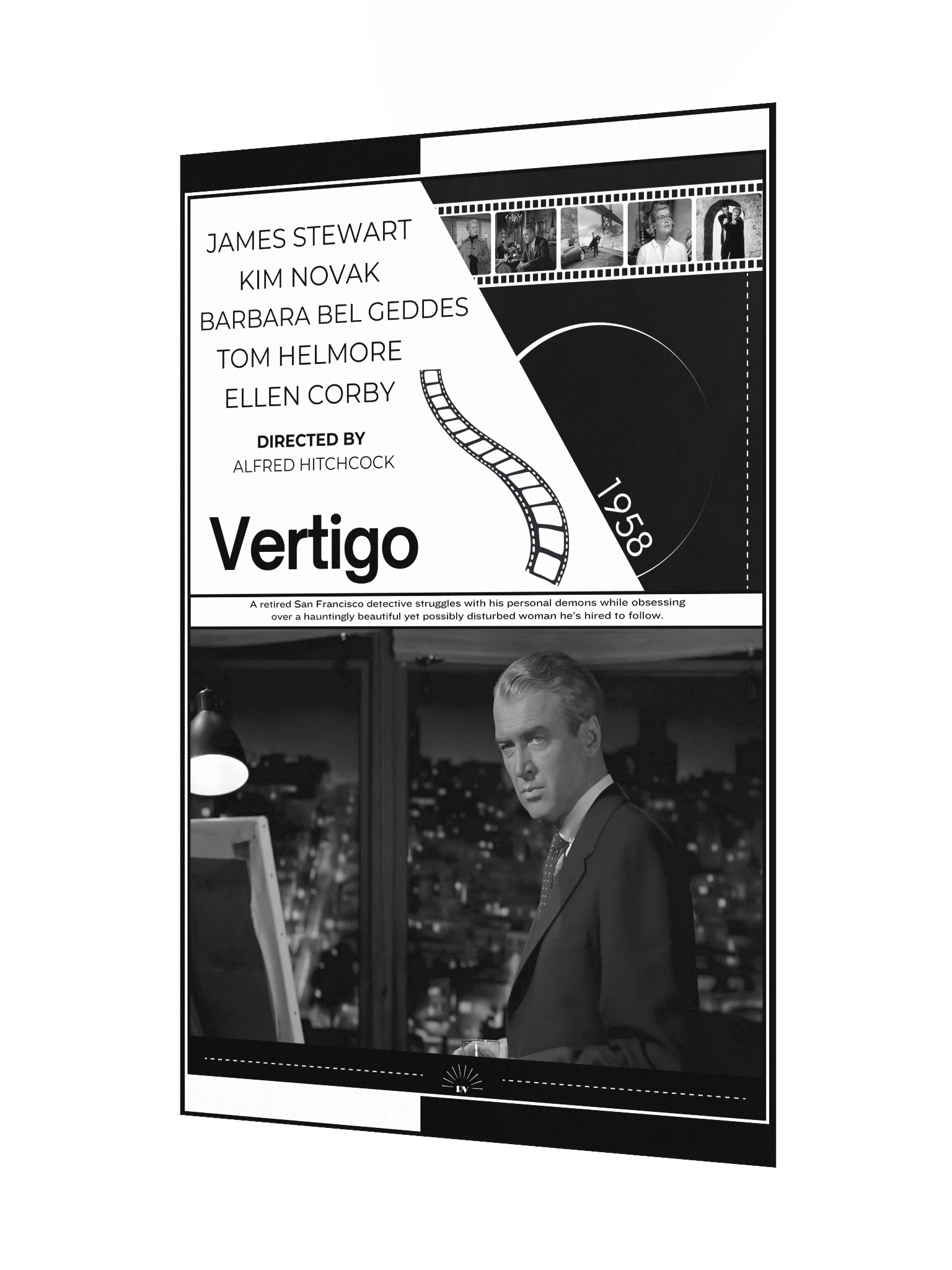 Vertigo with James Stewart and Kim Novak 1958 | Movie Poster | 12x18 Wall Art product image (3)