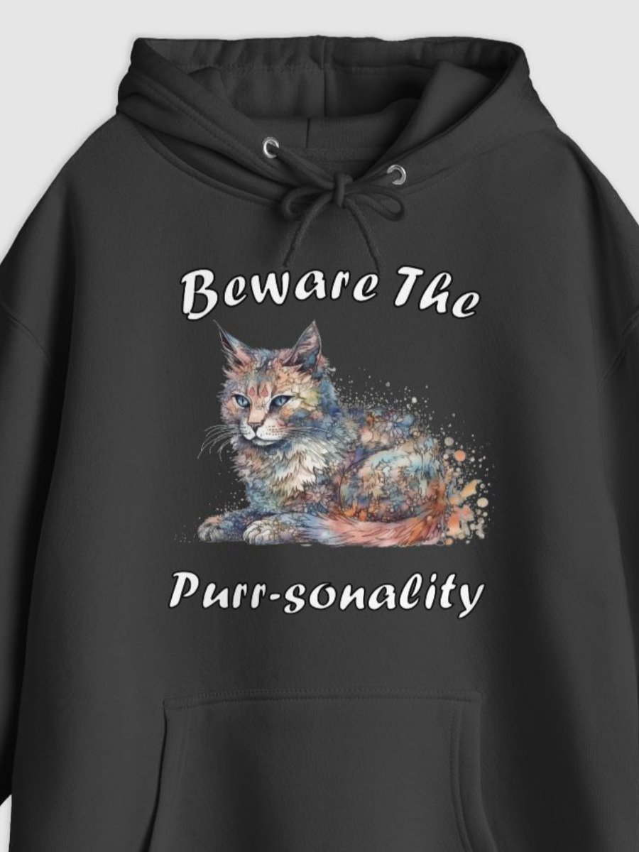 Beware The Purr-sonality Cat Illustrated Pullover Hoodie (Front Only) product image (1)