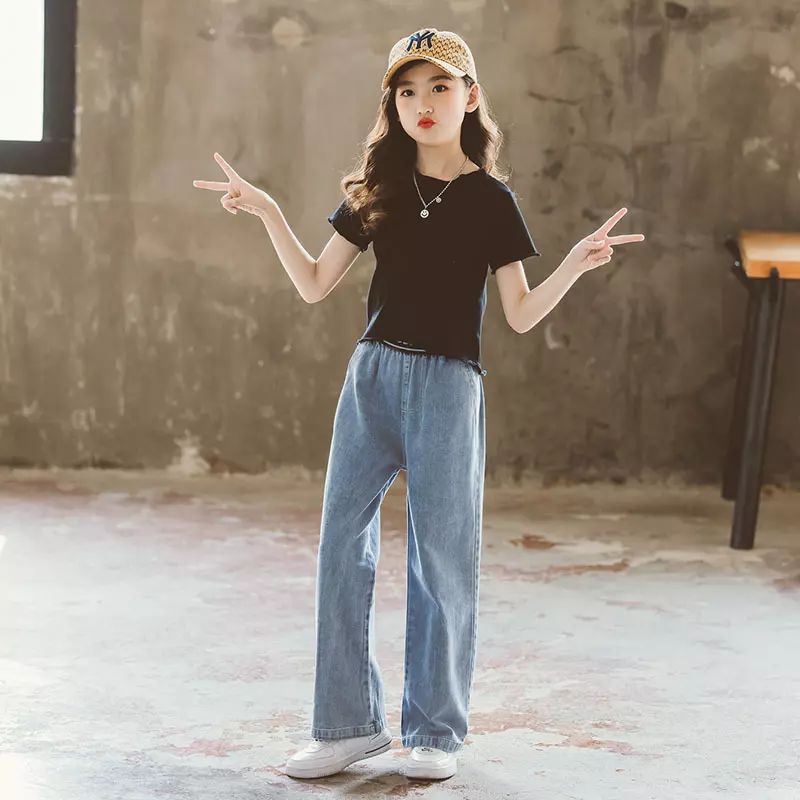 Girls' Spring Jeans New Kid's Spring and Summmer Girls' Wide Leg Pants product image (3)
