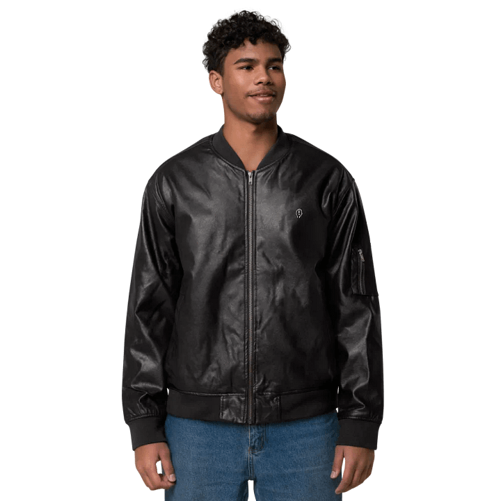 EXCLAIMING MENTALLY (sm. lined design) faux leather jacket product image (2)