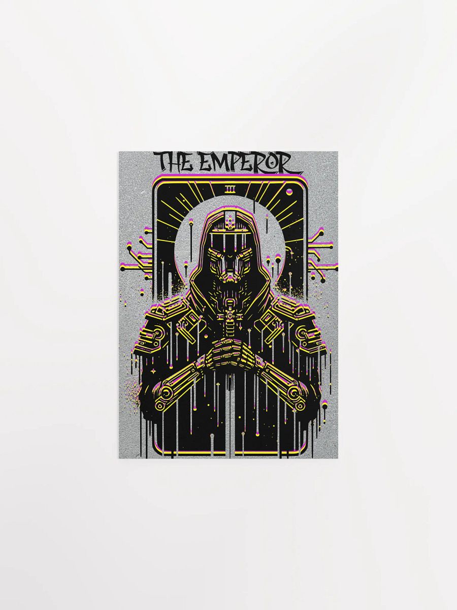 Cyberpunk Tarot Wall Art Poster – "The Emperor" Card with Hooded Leather Coat, Armored Gauntlets & Sword – Futuristic Graffiti Stencil Artwork product image (4)